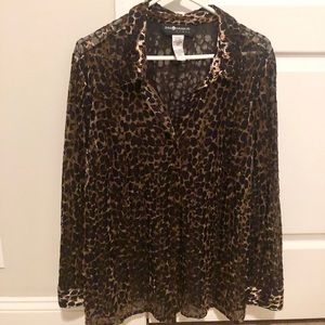 Leopard/cheetah print sheer and velvet top